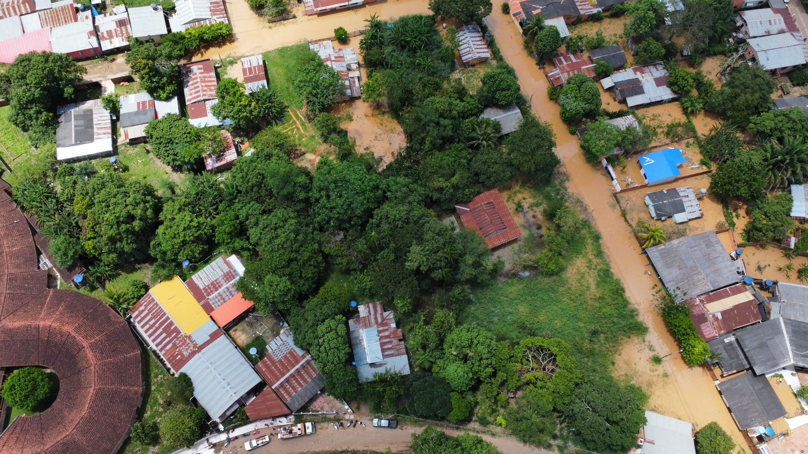 Vista aérea de las inundaciones en la comunidad de Cobija, departamento de Pando, Bolivia