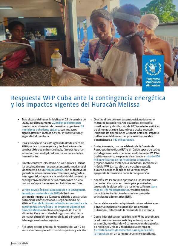WFP amplía su respuesta en Cuba tras el huracán Melissa y la