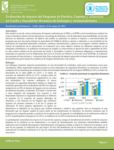 Ecuador: Impacto del Programa de Efectivo, Cupones y Alimentos en Carchi y Sucumbíos