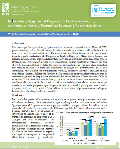 Ecuador: Evaluación de Impacto del Programa de Efectivo, Cupones, y Alimentos