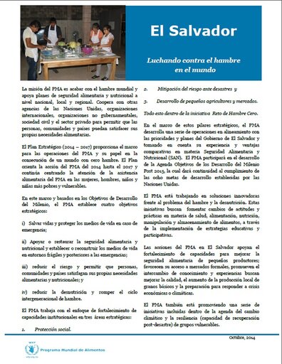 La cooperación del PMA en El Salvador