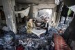 Palestine. Family cooking on the rubble of their home